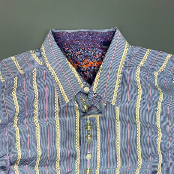 Robert Graham XL Button Up Shirt Blue Stripe Contrast Cuffs Funky - Picture 4 of 11
